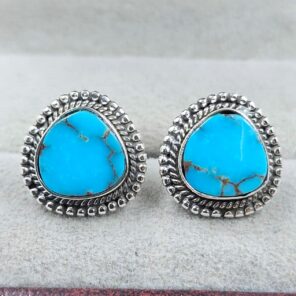 Egyptian Turquoise 0.5" 925 Sterling Silver Stud Earrings (REXT88-167)