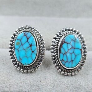 Egyptian Turquoise 0.5" 925 Sterling Silver Stud Earrings (REXT88-168)