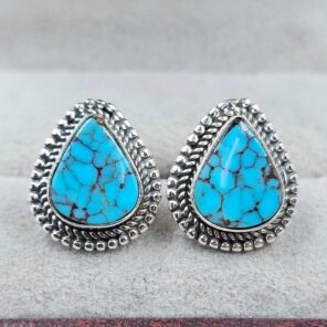 Egyptian Turquoise 0.5" 925 Sterling Silver Stud Earrings (REXT88-169)