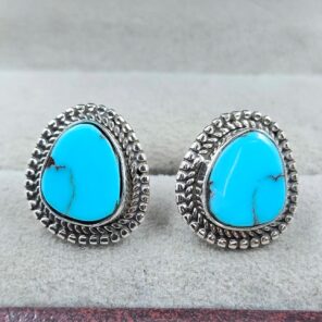 Egyptian Turquoise 0.5" 925 Sterling Silver Stud Earrings (REXT88-170)