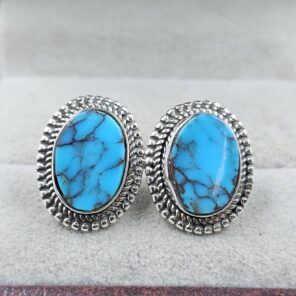 Egyptian Turquoise 0.5" 925 Sterling Silver Stud Earrings (REXT88-171)