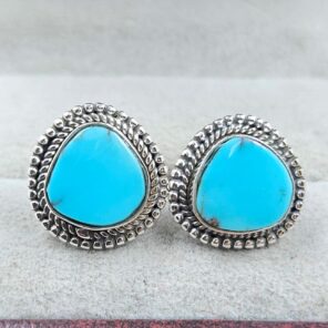Egyptian Turquoise 0.5" 925 Sterling Silver Stud Earrings (REXT88-173)