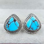 Egyptian Turquoise 0.5" 925 Sterling Silver Stud Earrings (REXT88-177)