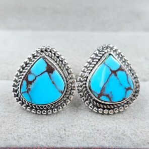 Egyptian Turquoise 0.5" 925 Sterling Silver Stud Earrings (REXT88-177)