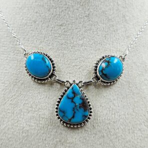Egyptian Turquoise 925 Sterling Silver Necklace (REXT88-182)