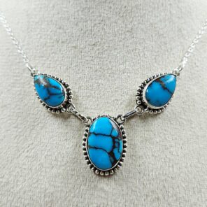 Egyptian Turquoise 925 Sterling Silver Necklace (REXT88-183)
