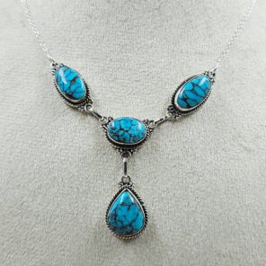 Egyptian Turquoise 925 Sterling Silver Necklace (REXT88-192)