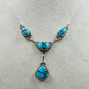 Egyptian Turquoise 925 Sterling Silver Necklace (REXT88-193)