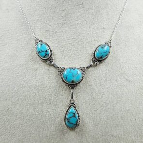 Egyptian Turquoise 925 Sterling Silver Necklace (REXT88-196)