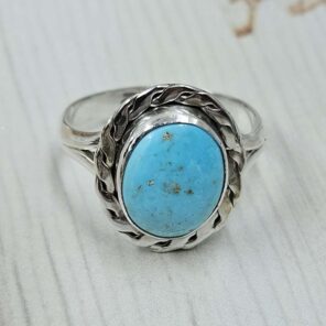 White Water Turquoise Size US 8 925 Sterling Silver Ring (REXT49-511)