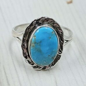 White Water Turquoise Size US 8 925 Sterling Silver Ring (REXT49-512)