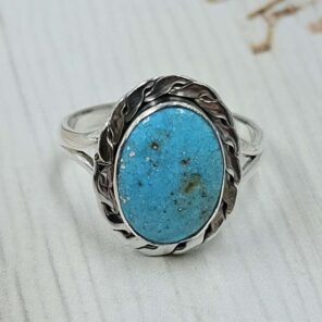 White Water Turquoise Size US 7 925 Sterling Silver Ring (REXT49-508)
