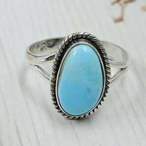 White Water Turquoise Size US 8 925 Sterling Silver Ring (REXT49-521)
