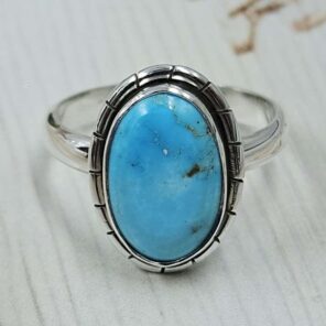 White Water Turquoise Size US 9 925 Sterling Silver Ring (REXT49-535)