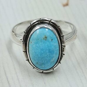 White Water Turquoise Size US 8 925 Sterling Silver Ring (REXT49-531)