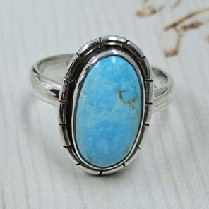 White Water Turquoise Size US 7 925 Sterling Silver Ring (REXT49-530)