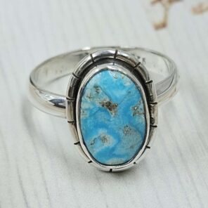 White Water Turquoise Size US 9 925 Sterling Silver Ring (REXT49-533)