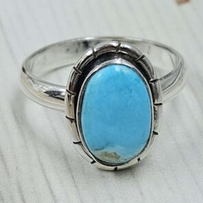 White Water Turquoise Size US 8 925 Sterling Silver Ring (REXT49-532)