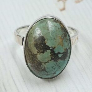 Kingman Turquoise Size US 10" 925 Sterling Silver Ring (RS107-282)
