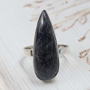 Silver Sheen Obsidian Size US 10" 925 Sterling Silver Ring (RS107-288)