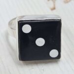 Black Onyx Dice Size US 7" 925 Sterling Silver Ring (RS107-255)