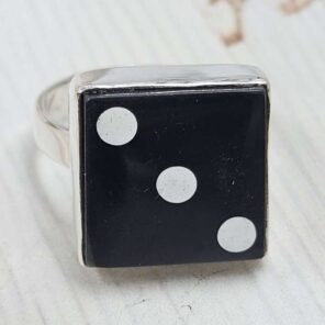 Black Onyx Dice Size US 7" 925 Sterling Silver Ring (RS107-255)