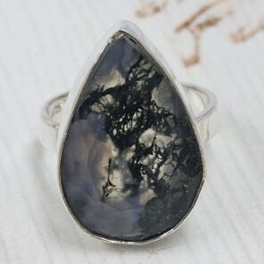 Moss Agate Size US 7" 925 Sterling Silver Ring (RS107-252)