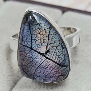 Aurora Opal Leaf Size US 6" 925 Sterling Silver Ring (RS107-249)