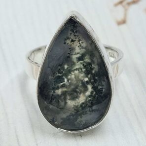 Moss Agate Size US 6" 925 Sterling Silver Ring (RS107-251)