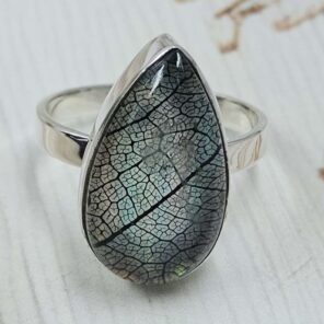 Aurora Opal Leaf Size US 11" 925 Sterling Silver Ring (RS107-291)
