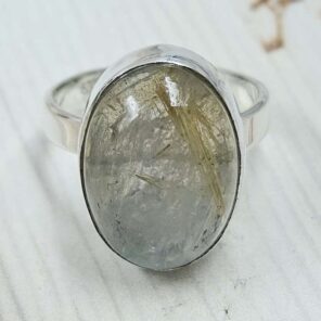 Labradorite & Golden Rutile Doublet Size US 7" 925 Sterling Silver Ring (RS107-260)
