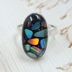 Aurora Opal & Black Onyx Size US 10" 925 Sterling Silver Ring (RS107-286)