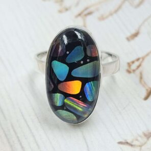 Aurora Opal & Black Onyx Size US 10" 925 Sterling Silver Ring (RS107-286)
