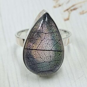 Aurora Opal Leaf Size US 9" 925 Sterling Silver Ring (RS107-277)
