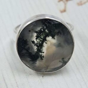 Moss Agate Size US 7" 925 Sterling Silver Ring (RS107-253)