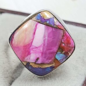 Pink Dahlia Turquoise Size US 8" 925 Sterling Silver Ring (RS107-267)