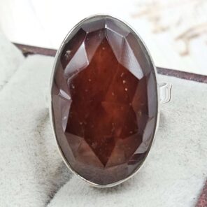Peach Moonstone Size US 7" 925 Sterling Silver Ring (RS107-258)