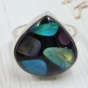 Aurora Opal & Black Onyx Size US 11" 925 Sterling Silver Ring (RS107-290)