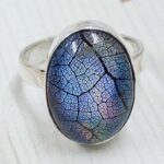 Aurora Opal Leaf Size US 7" 925 Sterling Silver Ring (RS107-254)