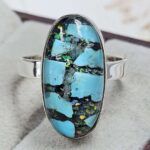 Aurora Opal & Kingman Turquoise Size US 8" 925 Sterling Silver Ring (RS107-265)
