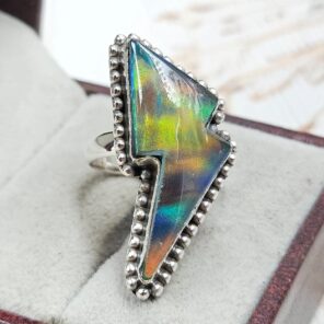 Aurora Opal Lightning Bolt Size US 7 925 Sterling Silver Ring (REXT6-225)
