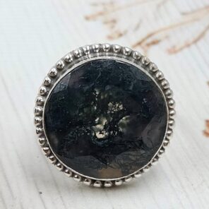 Moss Agate Size US 10 925 Sterling Silver Ring (REXT6-209)