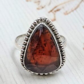 Hessonite Garnet Size US 8 925 Sterling Silver Ring (REXT6-197)