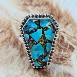 Aurora Opal & Kingman Turquoise Size US 9 925 Sterling Silver Ring (REXT6-202)