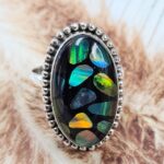 Aurora Opal & Black Onyx Size US 8 925 Sterling Silver Ring (REXT6-196)