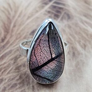 Aurora Opal Leaf Size US 6 925 Sterling Silver Ring (REXT6-174)