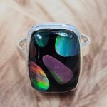 Aurora Opal & Black Onyx Size US 10 925 Sterling Silver Ring (REXT6-163)