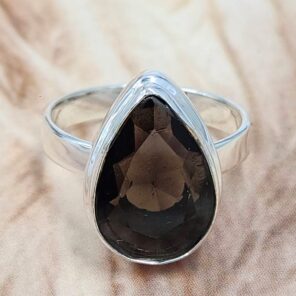 Smoky Quartz Size US 9 925 Sterling Silver Ring (REXT6-155)