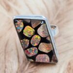 Aurora Opal & Black Onyx Size US 9 925 Sterling Silver Ring (REXT6-161)