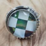 Aurora Opal Checkerboard Size US 9" 925 Sterling Silver Ring (RS107-235)